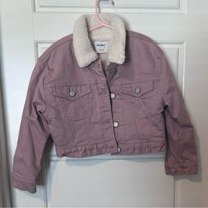 Girls Sherpa-Lined Blush Pink Denim Jacket Sz S (6-7)  Old Navy Coat